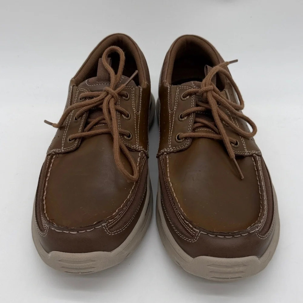 Skechers Mens Leather Relaxed Fit Air Cooled Memory Foam Size 12 USA 56296 Tan